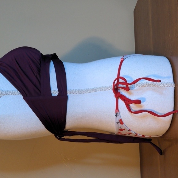 KONA SOL Faux Wrap Halter Bikini with Poppin Cherry String Bikini Bottom Size L - Picture 10 of 13